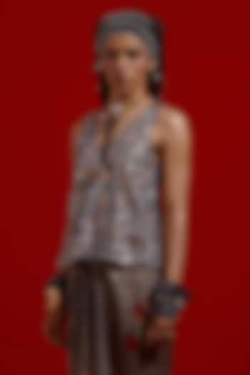 Ash Grey Crush Silk Resham Thread Embroidered Top by ASEEM KAPOOR at Pernia's Pop Up Shop