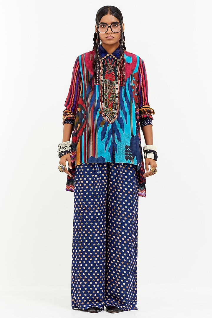 Multi-Colored Italian Crepe Dori Embroidered & Printed Shirt by Aseem kapoor at Pernia's Pop Up Shop