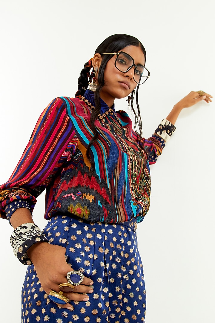 Multi-Colored Italian Crepe Dori Embroidered & Printed Co-Ord Set by Aseem kapoor at Pernia's Pop Up Shop