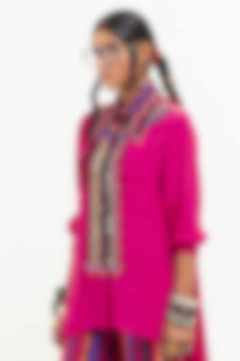 Pink Italian Crepe Bead Work Color-Blocked Shirt by Aseem kapoor
