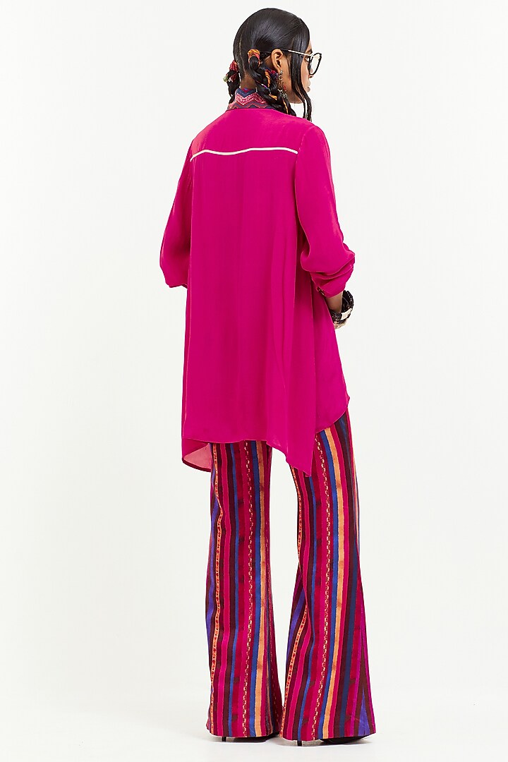 Pink Italian Crepe Bead Work Color-Blocked Shirt by Aseem kapoor at Pernia's Pop Up Shop