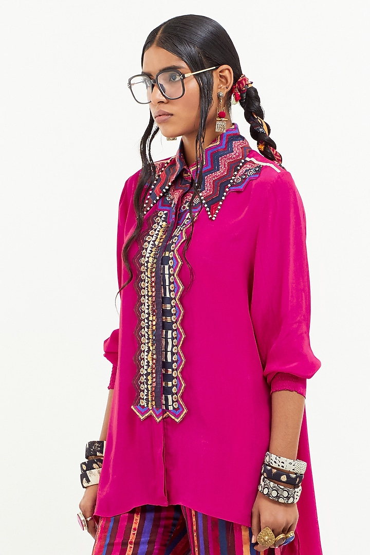 Pink Italian Crepe Bead Work Color-Blocked Co-Ord Set by Aseem kapoor at Pernia's Pop Up Shop