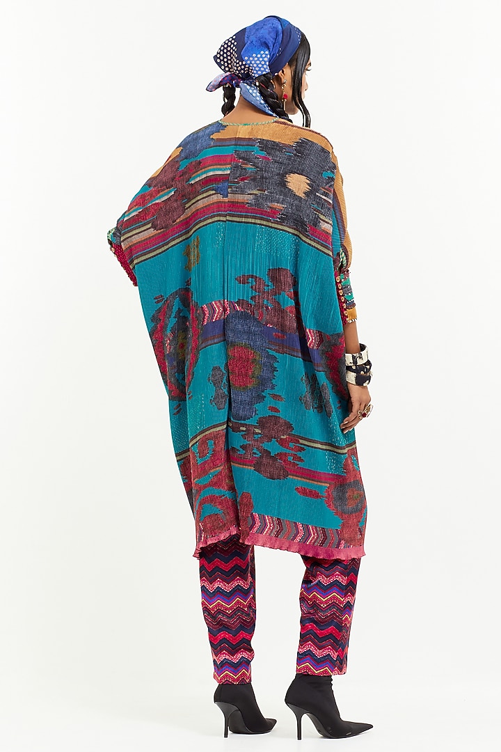 Multi-Colored Crinkle Crepe Bead Work & Printed Kaftan Tunic by Aseem kapoor at Pernia's Pop Up Shop