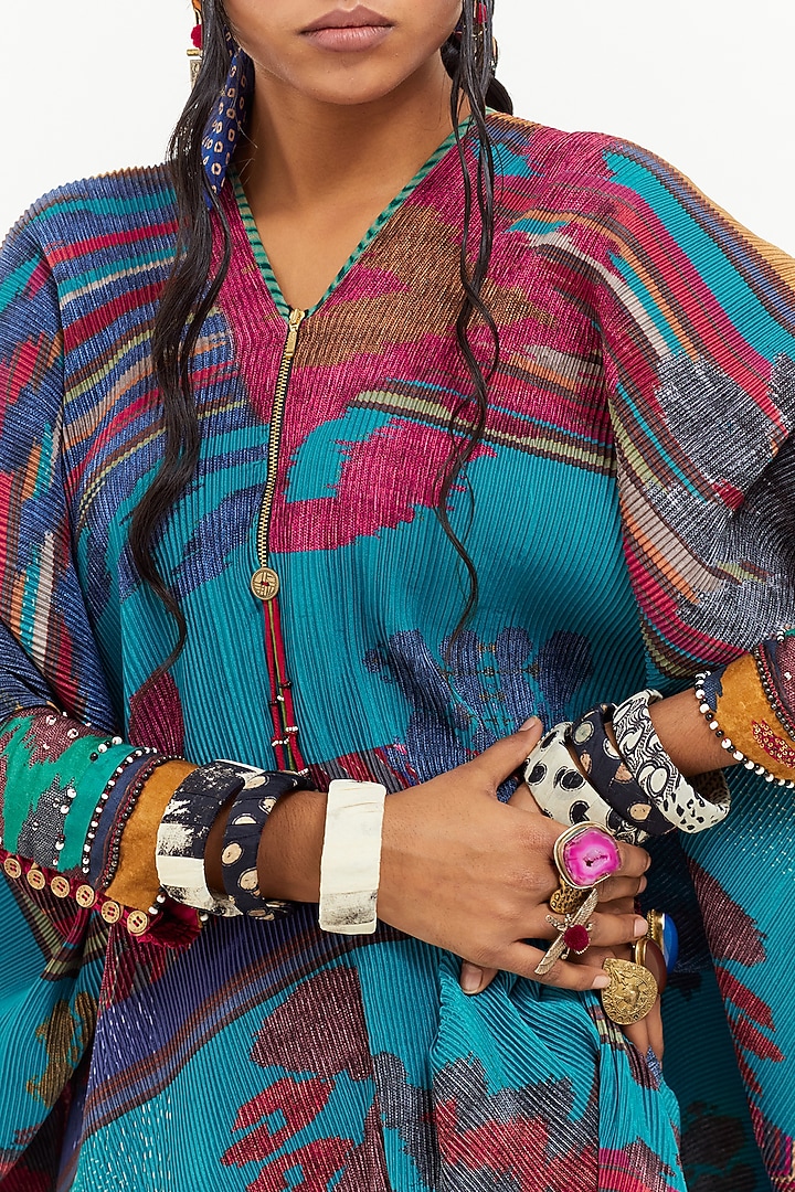 Multi-Colored Crinkle Crepe Bead Work & Printed Kaftan Tunic by Aseem kapoor at Pernia's Pop Up Shop