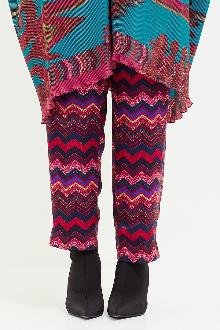 Multi-Colored Crinkle Crepe Bead Work & Printed Kaftan Tunic Set by Aseem kapoor at Pernia's Pop Up Shop