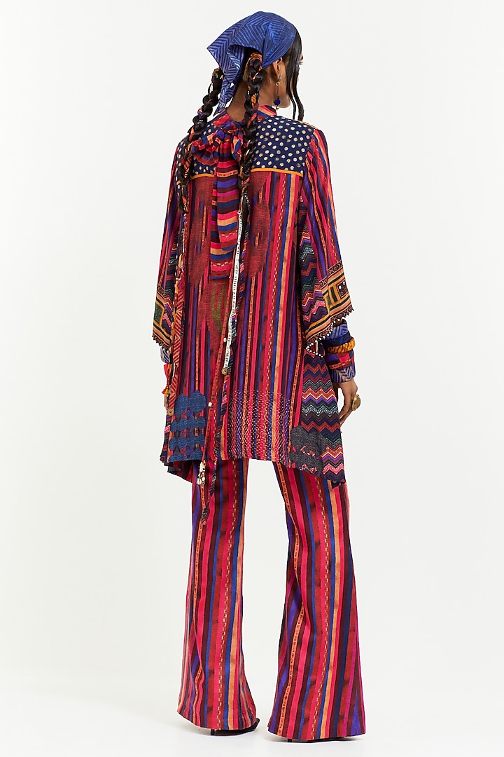 Multi-Colored Crinkle Crepe Sequins & Moti Work Printed Short Kurta Set by Aseem kapoor at Pernia's Pop Up Shop