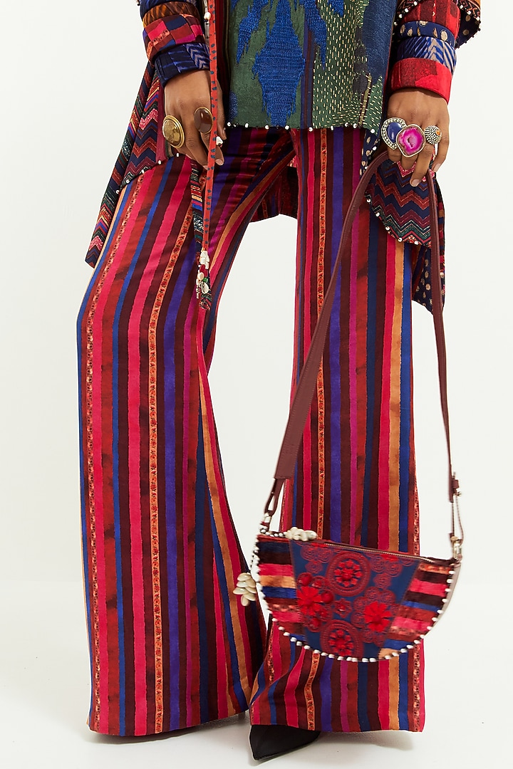 Multi-Colored Crinkle Crepe Sequins & Moti Work Printed Short Kurta Set by Aseem kapoor at Pernia's Pop Up Shop