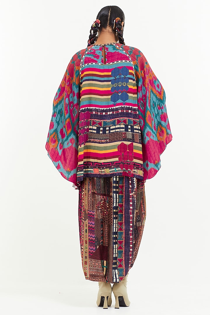 Multi-Colored Italian Crepe Dori Work & Printed Cape Kurta Set by Aseem kapoor at Pernia's Pop Up Shop