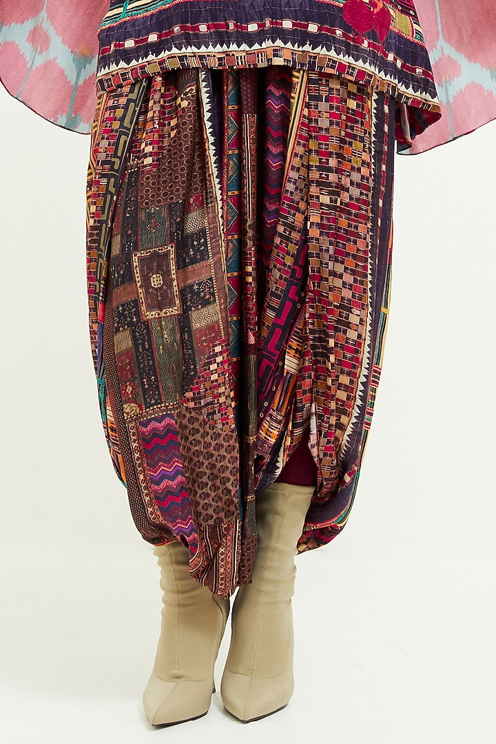 Multi-Colored Italian Crepe Dori Work & Printed Cape Kurta Set by Aseem kapoor at Pernia's Pop Up Shop