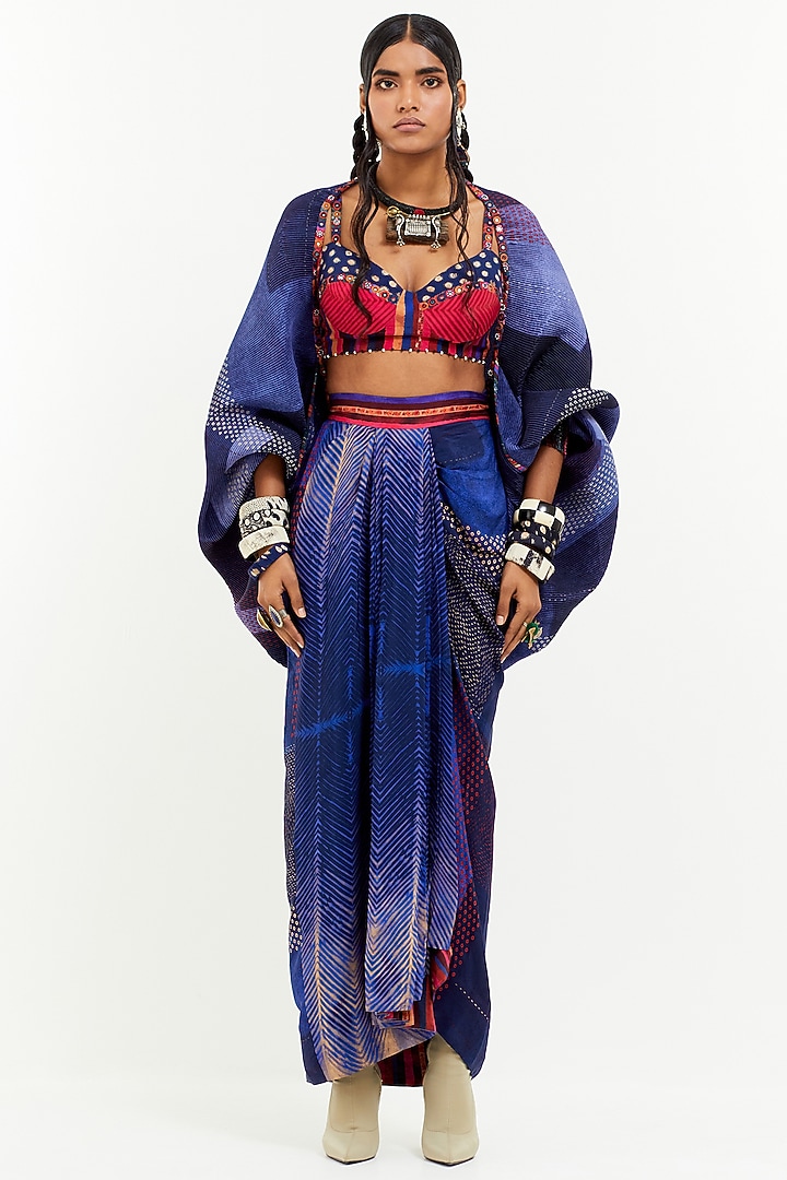 Sapphire Viscose Crinkle Crepe Resham Embroidered Jacket by Aseem kapoor at Pernia's Pop Up Shop