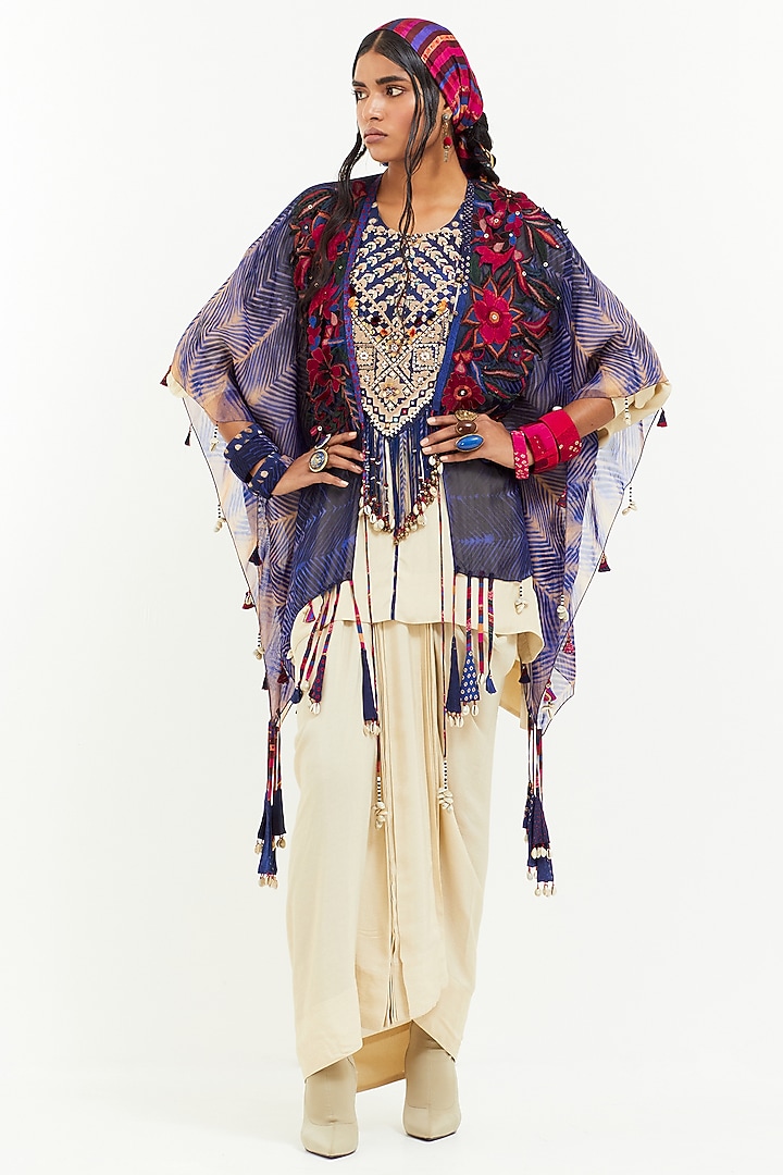 Sapphire Viscose Organza Bead Embroidered Jacket by Aseem kapoor at Pernia's Pop Up Shop