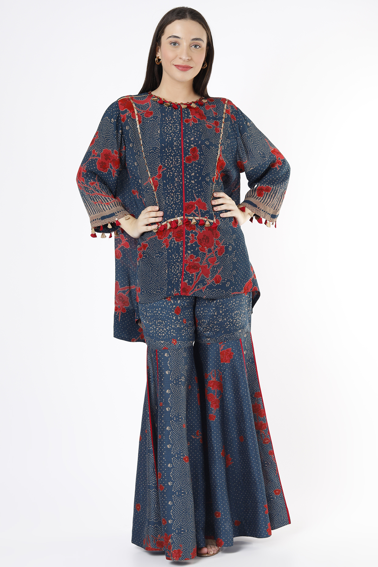 Cobalt Blue Crepe Party Wear Sharara Set by ASEEM KAPOOR at Pernia's Pop Up Shop