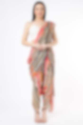 Multi-Colored Natural Crepe Striped Draped Saree by ASEEM KAPOOR