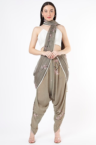 Brown Natural Crepe Draped Saree by ASEEM KAPOOR
