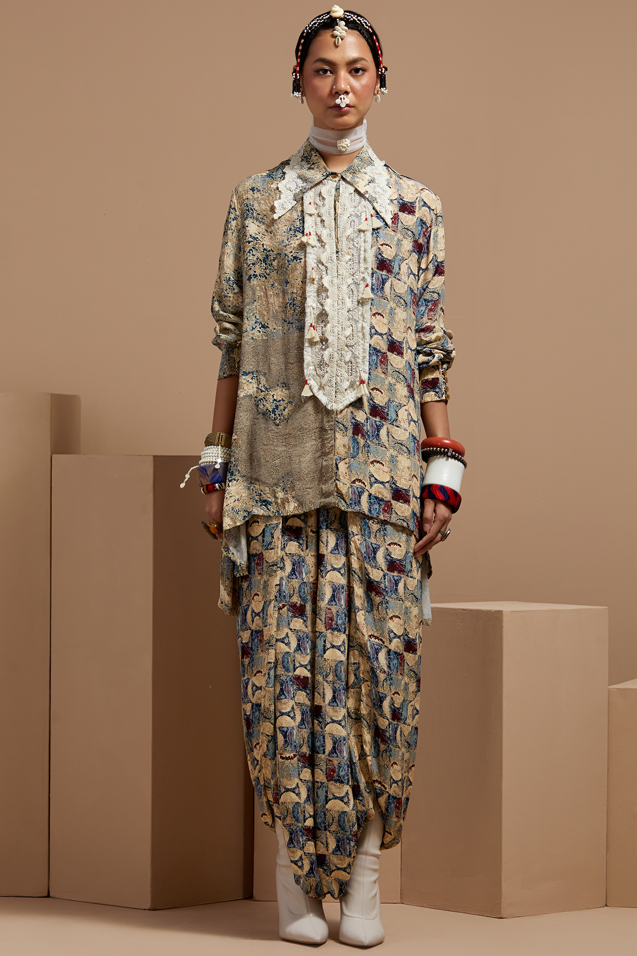 Multi-Colored Natural Crepe Printed Co-Ord Set by ASEEM KAPOOR at Pernia's Pop Up Shop