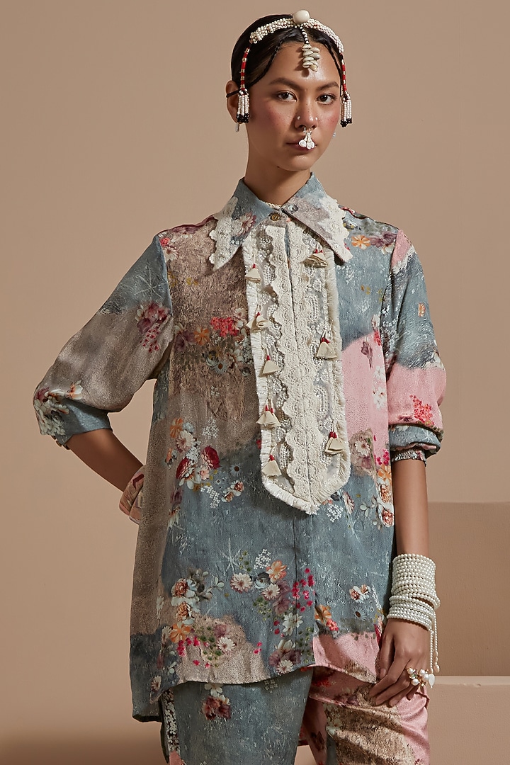 Multi-Colored Natural Crepe Embroidered Co-Ord Set by ASEEM KAPOOR at Pernia's Pop Up Shop