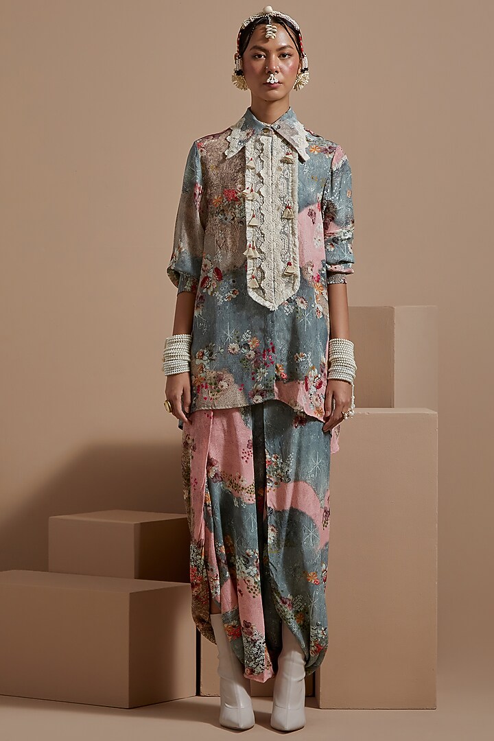Multi-Colored Natural Crepe Embroidered Co-Ord Set by ASEEM KAPOOR at Pernia's Pop Up Shop