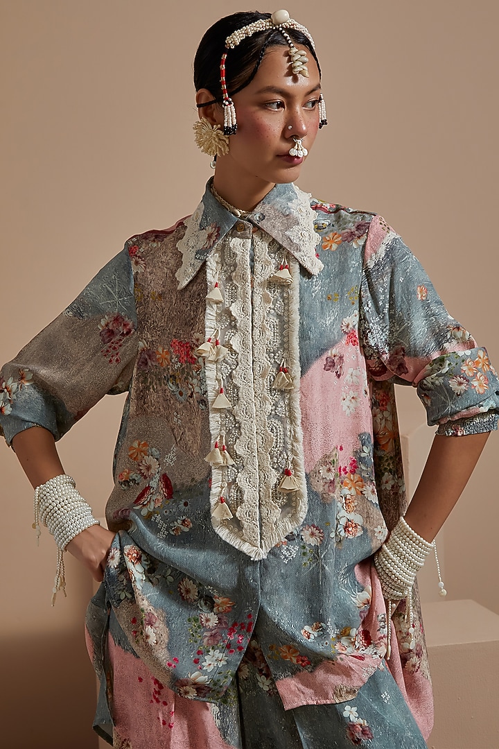 Multi-Colored Natural Crepe Embroidered Co-Ord Set by ASEEM KAPOOR at Pernia's Pop Up Shop