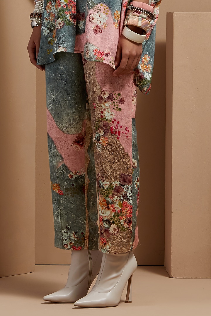 Multi-Colored Natural Crepe & Slub Satin Printed Co-Ord Set by ASEEM KAPOOR at Pernia's Pop Up Shop