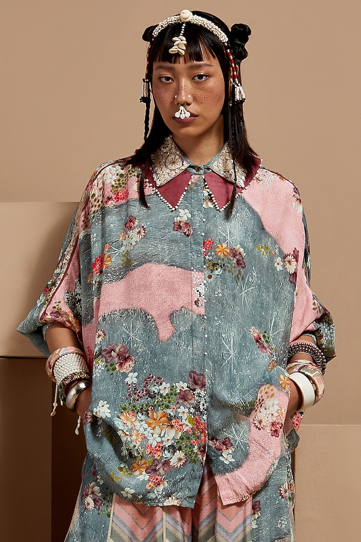 Multi-Colored Natural Crepe Printed Co-Ord Set by ASEEM KAPOOR at Pernia's Pop Up Shop