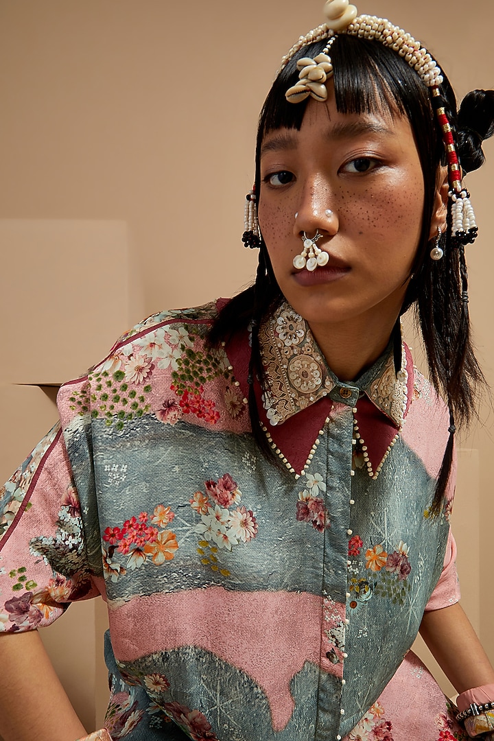 Multi-Colored Natural Crepe Printed Co-Ord Set by ASEEM KAPOOR at Pernia's Pop Up Shop