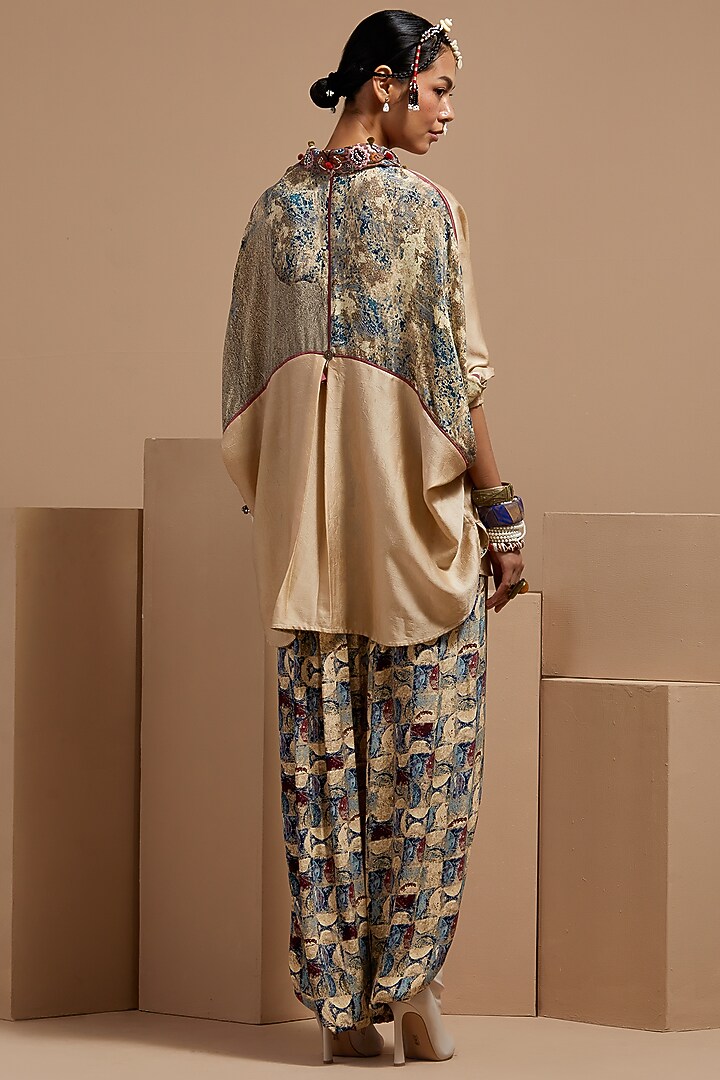 Multi-Colored Italian Crepe Printed Draped Pant Set by ASEEM KAPOOR at Pernia's Pop Up Shop