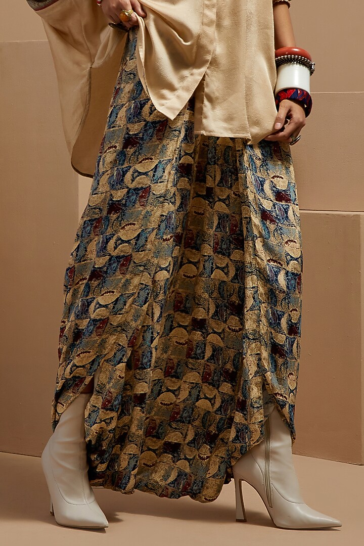 Multi-Colored Italian Crepe Printed Draped Pant Set by ASEEM KAPOOR at Pernia's Pop Up Shop