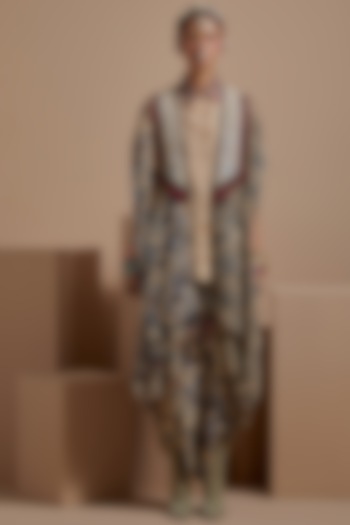 Multi-Colored Sheer Silk Resham Embroidered Jacket Set by ASEEM KAPOOR at Pernia's Pop Up Shop