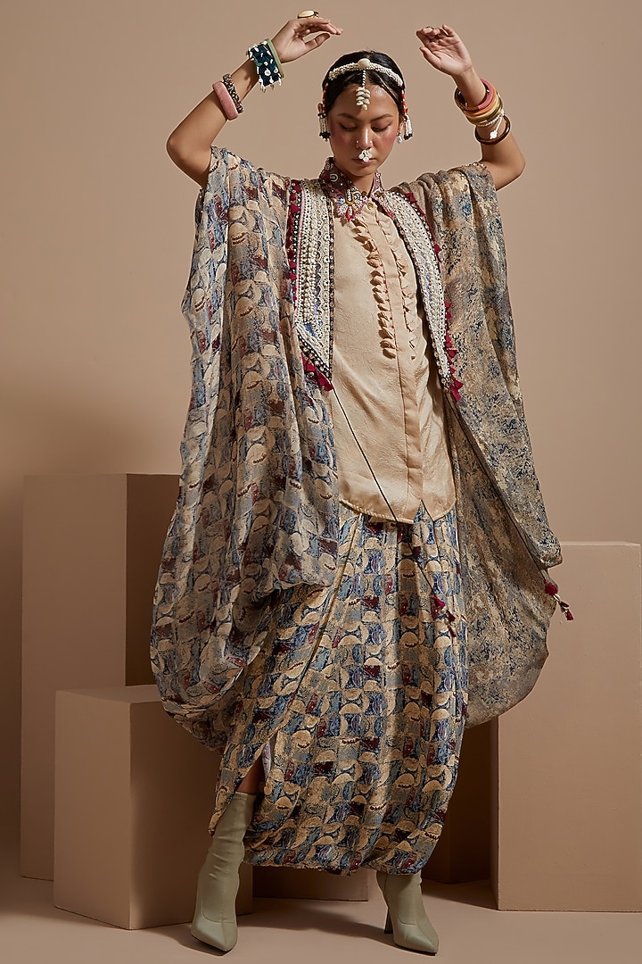 Multi-Colored Sheer Silk Resham Embroidered Jacket Set by ASEEM KAPOOR at Pernia's Pop Up Shop