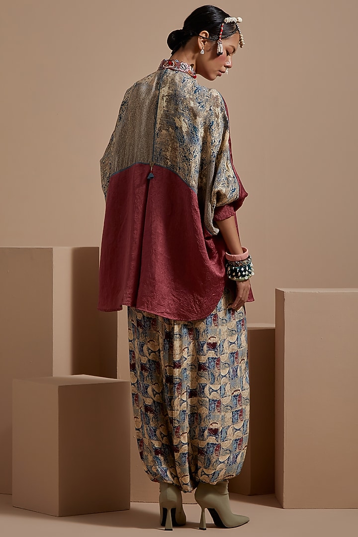 Old Rose Crushed Silk Tasseled Co-Ord Set by ASEEM KAPOOR at Pernia's Pop Up Shop