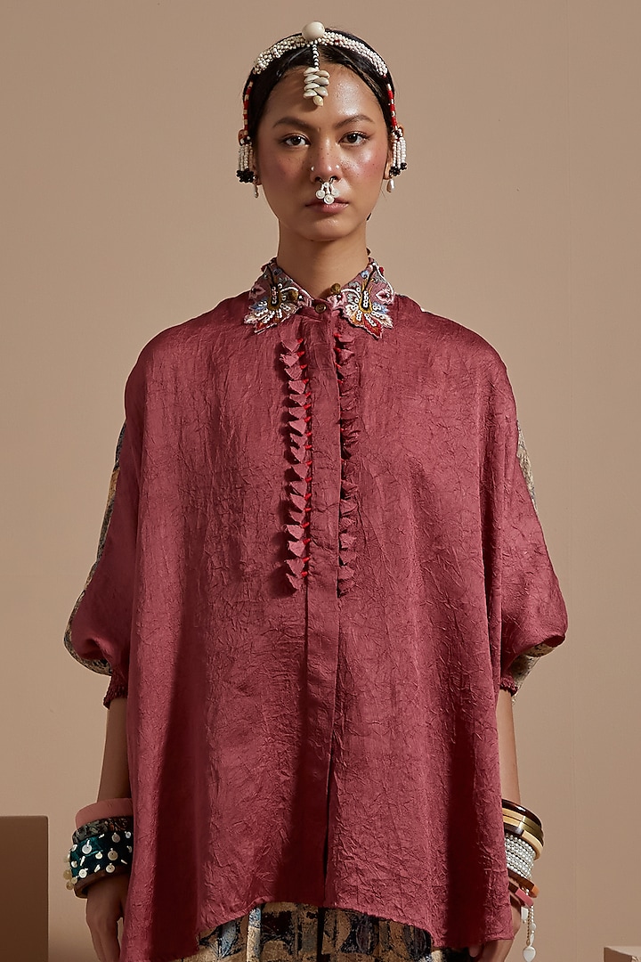 Old Rose Crushed Silk Tasseled Co-Ord Set by ASEEM KAPOOR at Pernia's Pop Up Shop