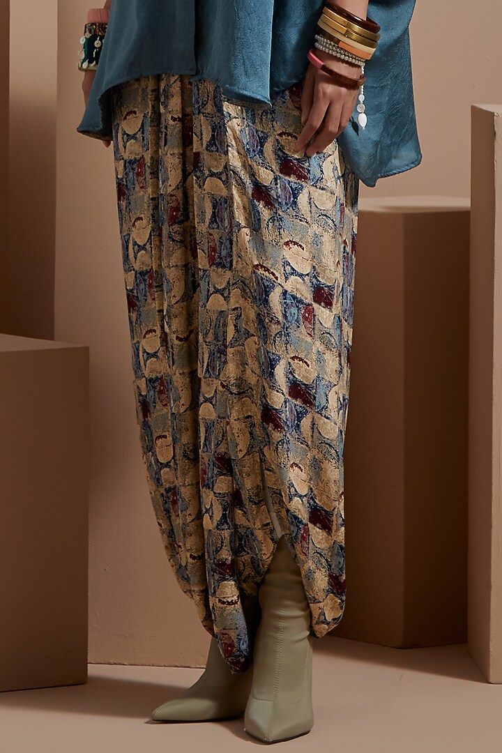 Dull Teal Crushed Silk Tasseled Co-Ord Set by ASEEM KAPOOR at Pernia's Pop Up Shop