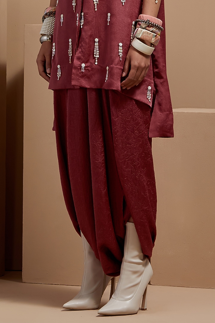 Old Rose Crushed Silk Bead Tassel Embroidered Co-Ord Set by ASEEM KAPOOR at Pernia's Pop Up Shop
