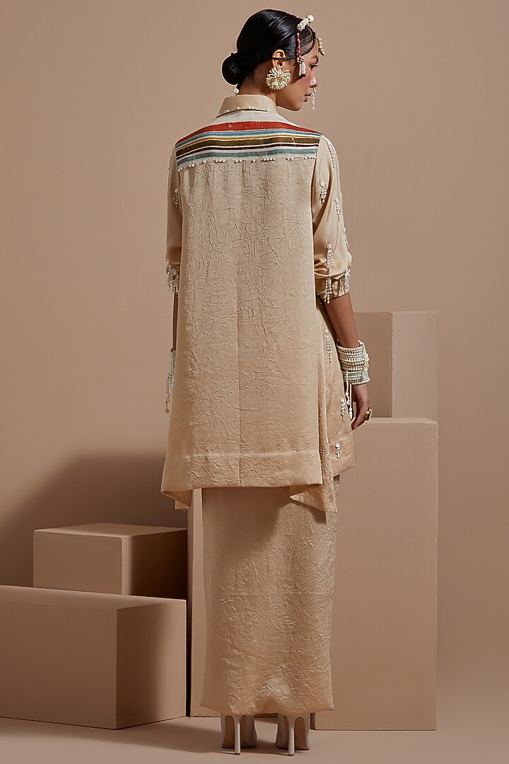 Ecru Crushed Silk Textured Co-Ord Set by ASEEM KAPOOR at Pernia's Pop Up Shop