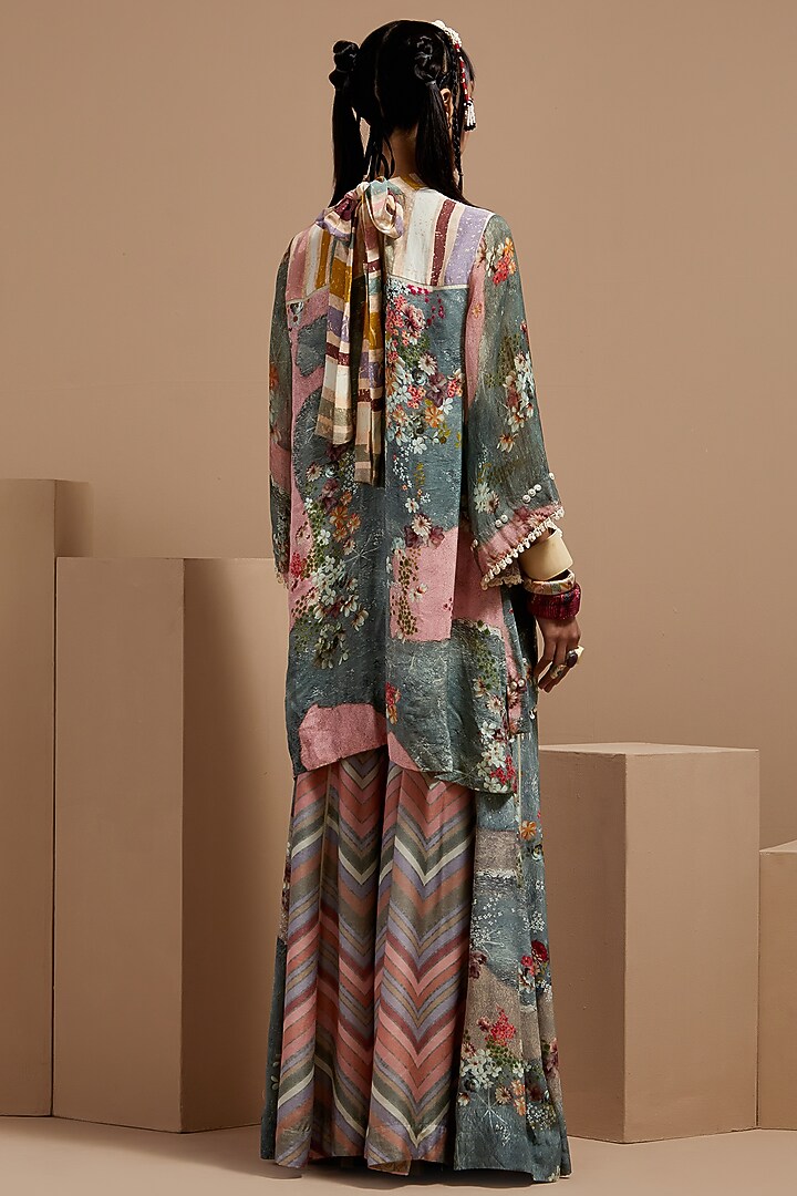 Multi-Colored Natural Crepe Printed & Embroidered Kurta Set by ASEEM KAPOOR at Pernia's Pop Up Shop