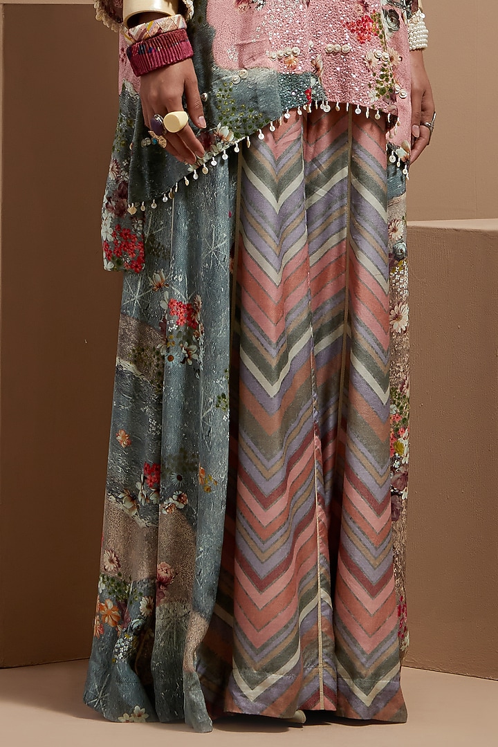Multi-Colored Natural Crepe Printed & Embroidered Kurta Set by ASEEM KAPOOR at Pernia's Pop Up Shop