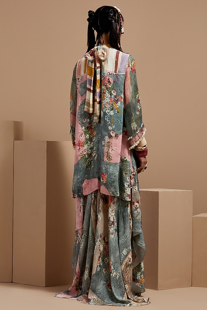 Multi-Colored Natural Crepe Printed & Embroidered Kurta Set by ASEEM KAPOOR at Pernia's Pop Up Shop