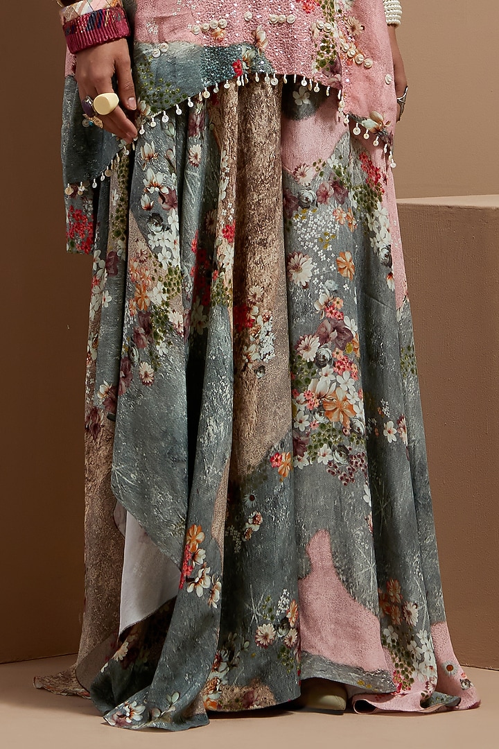 Multi-Colored Natural Crepe Printed & Embroidered Kurta Set by ASEEM KAPOOR at Pernia's Pop Up Shop