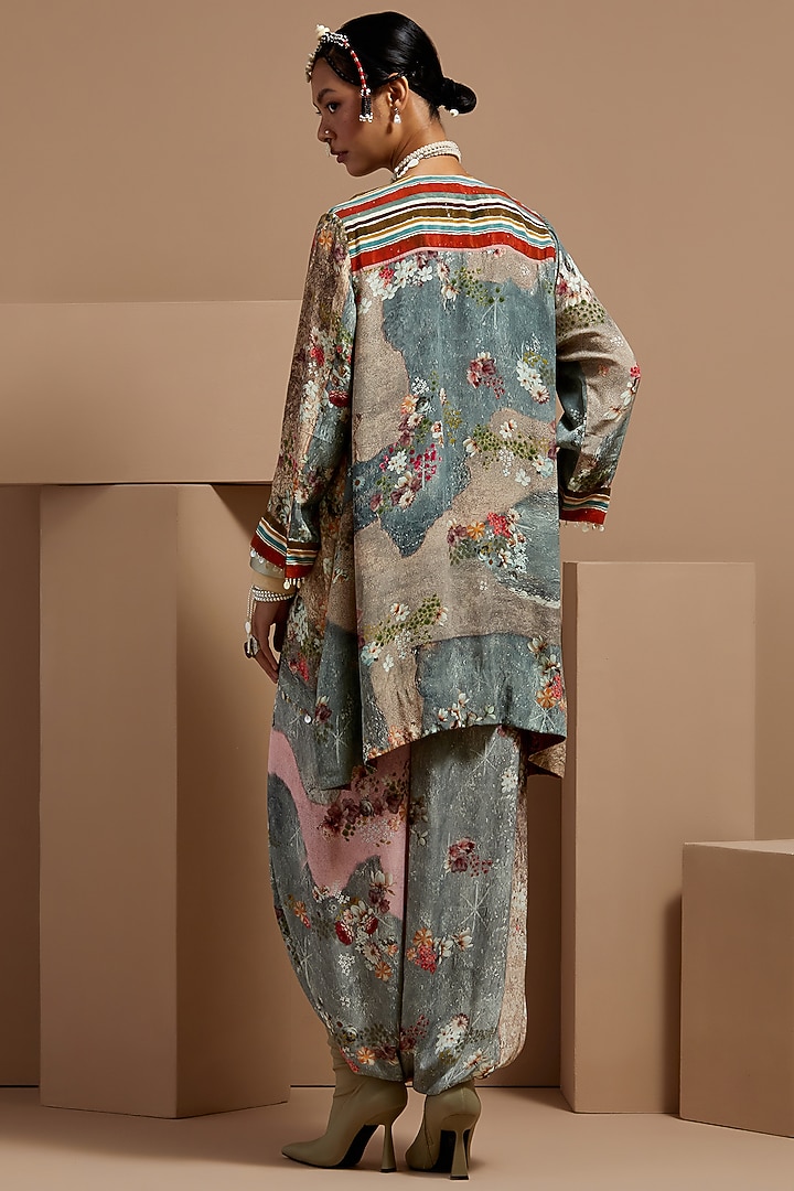 Multi-Colored Natural Crepe Printed & Embroidered Kurta Set by ASEEM KAPOOR at Pernia's Pop Up Shop