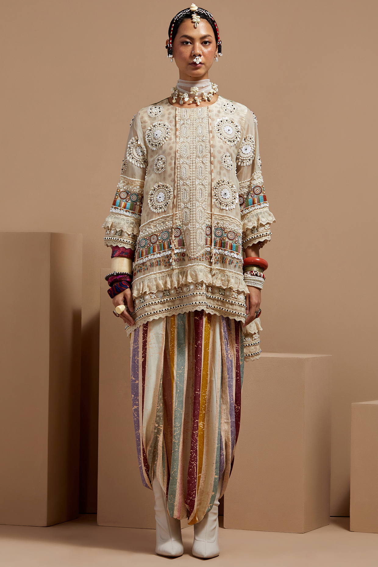Multi-Colored Organza Resham Thread Embroidered Kurta Set by ASEEM KAPOOR at Pernia's Pop Up Shop
