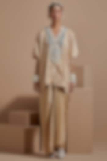 Ecru Crushed Silk Textured Skirt Set by ASEEM KAPOOR at Pernia's Pop Up Shop