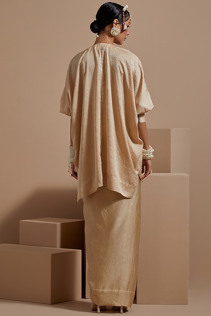 Ecru Crushed Silk Textured Skirt Set by ASEEM KAPOOR at Pernia's Pop Up Shop