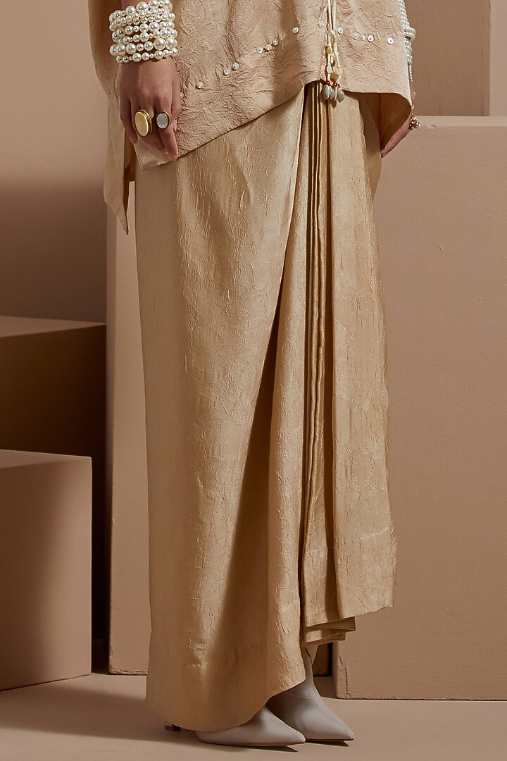 Ecru Crushed Silk Textured Skirt Set by ASEEM KAPOOR at Pernia's Pop Up Shop