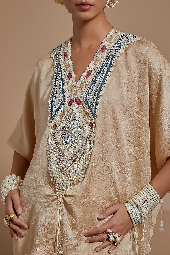 Ecru Crushed Silk Textured Skirt Set by ASEEM KAPOOR at Pernia's Pop Up Shop