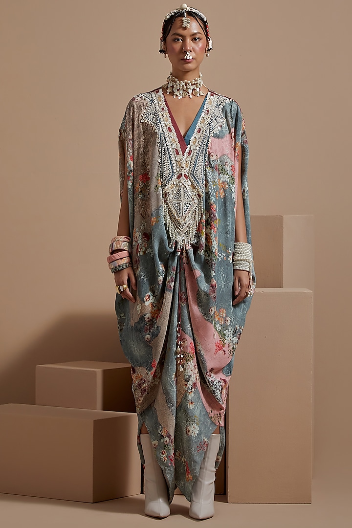 Multi-Colored Natural Crepe Embroidered Jumpsuit by ASEEM KAPOOR at Pernia's Pop Up Shop