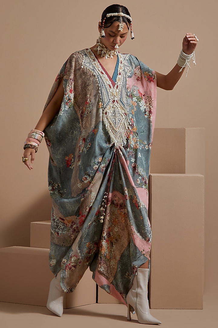 Multi-Colored Natural Crepe Embroidered Jumpsuit by ASEEM KAPOOR at Pernia's Pop Up Shop