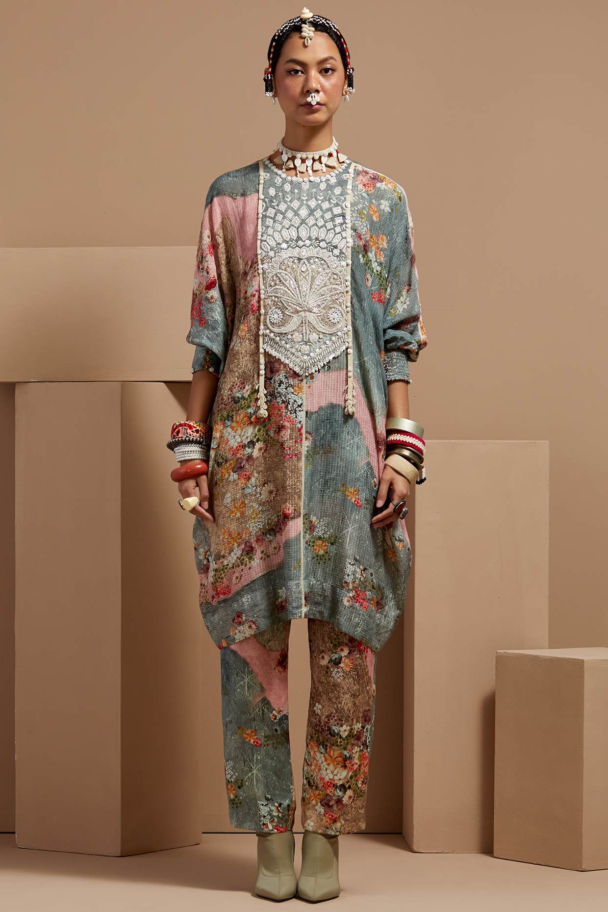 Multi-Colored Viscose Cotton Voile Printed Tunic Set by ASEEM KAPOOR at Pernia's Pop Up Shop