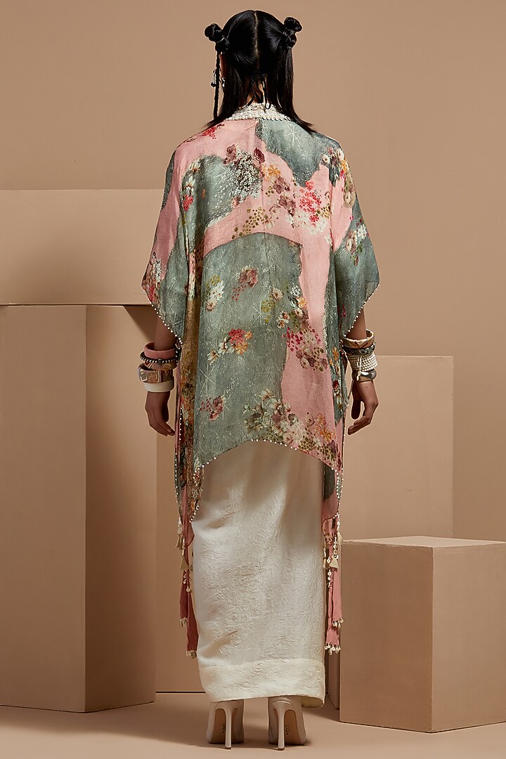 Shell Pink Sheer Silk Printed & Embroidered Jacket Set by ASEEM KAPOOR at Pernia's Pop Up Shop