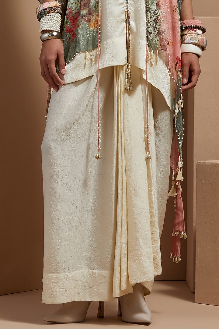 Shell Pink Sheer Silk Printed & Embroidered Jacket Set by ASEEM KAPOOR at Pernia's Pop Up Shop