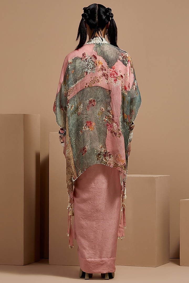 Shell Pink Sheer Silk Printed & Embroidered Jacket Set by ASEEM KAPOOR at Pernia's Pop Up Shop